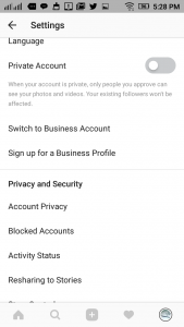 switch to Business account in Instagram